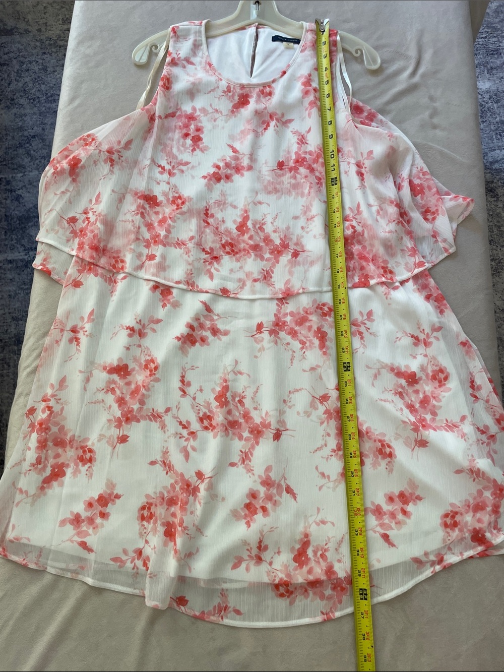Tommy Hilfiger White Midi Dress with Coral Floral Overlay - Picture 13 of 13
